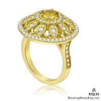 Brilliant Yellow Sapphire and Diamond Sunflower Motif Gemstone Ring