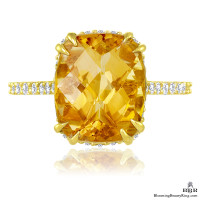 Petite Yellow Orange Madeira and Diamond Engagement Ring