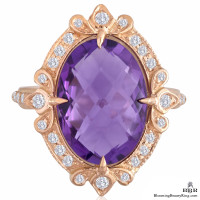 Signature Bright Purple Oval Amethyst and Diamond Right Hand Ring