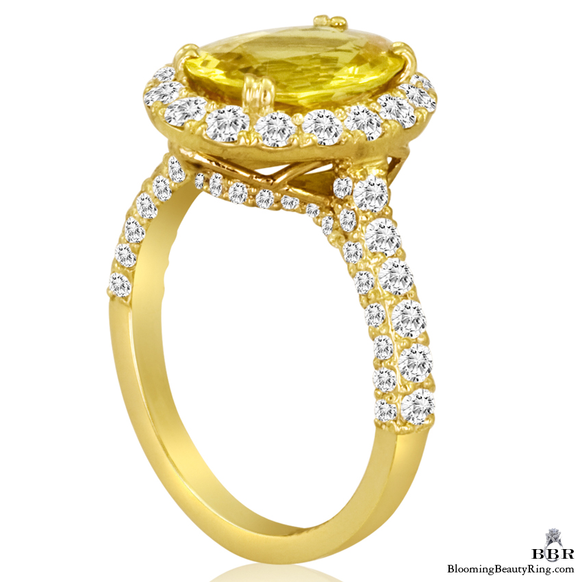 Very Fine Oval Cut Yellow Sapphire and Diamond Engagement Ring - jtr187