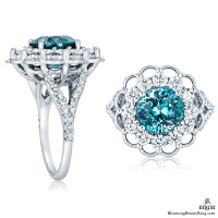 Vivid Blue African Zircon in a Signature Open Lace Designer Gemstone and Diamond Ring