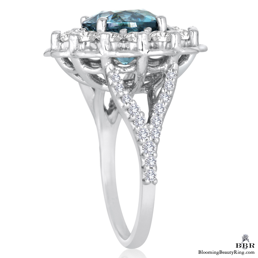 Vivid Blue African Zircon in a Signature Open Lace Designer Gemstone and Diamond Ring - jtr196