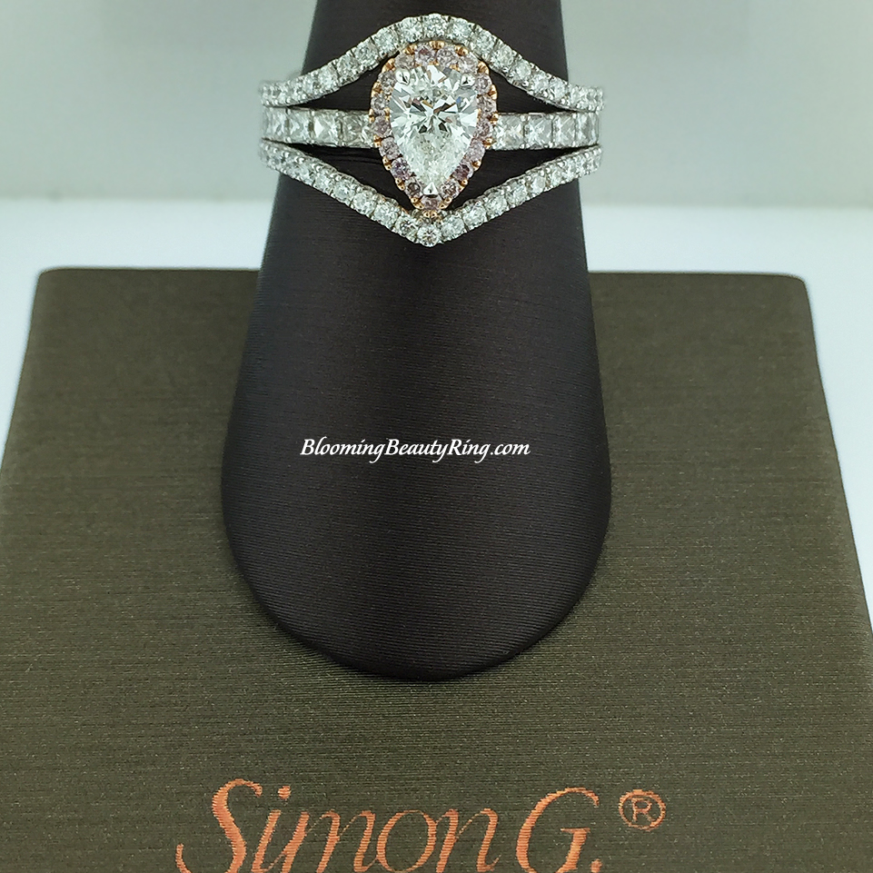 Simon G Artistic 3 Band Pear White and Pink Diamond Ring - MR1655
