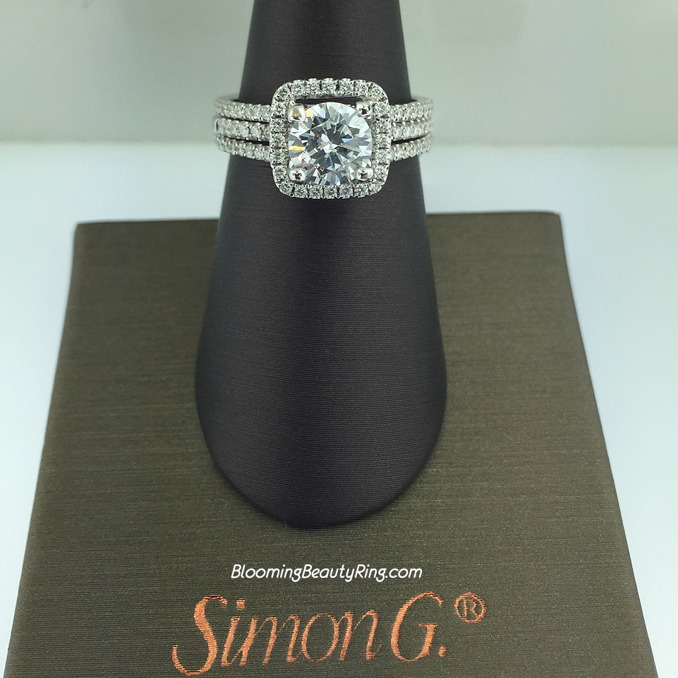 Simon G Fabled Diamond Halo Engagement Ring Set - TR128