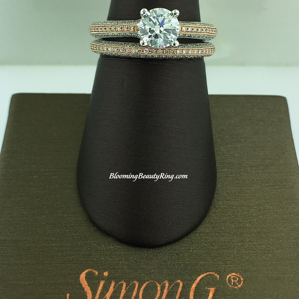 Simon G Pave Bridal Set with White and Pink Diamonds - LP1846-D
