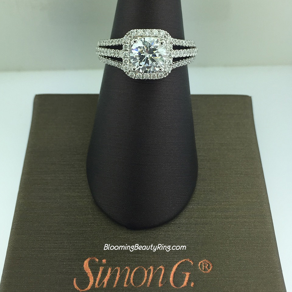 Simon G Rounded Edge Tri-Shank Halo Engagement Ring - MR1904