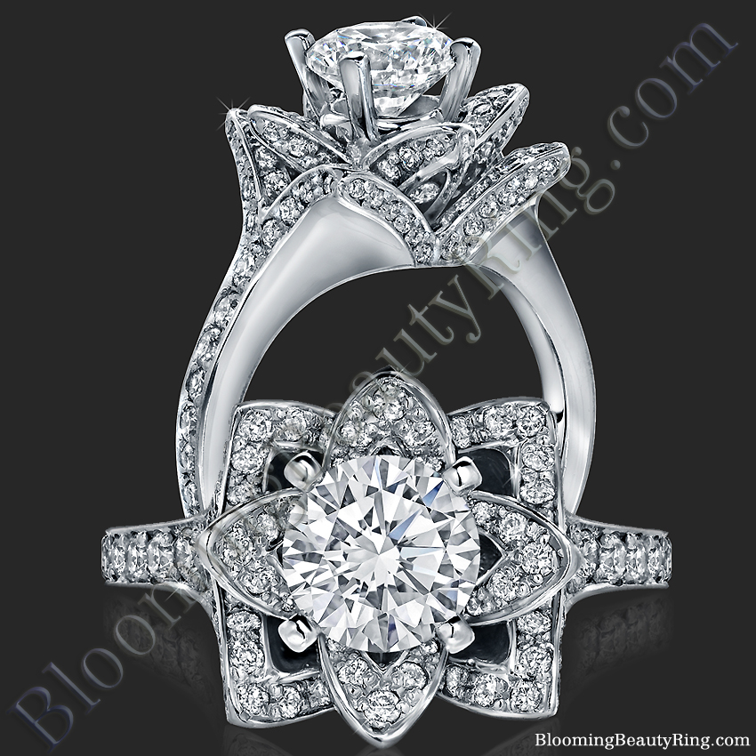 The Small Crimson Rose Flower Diamond Engagement Ring