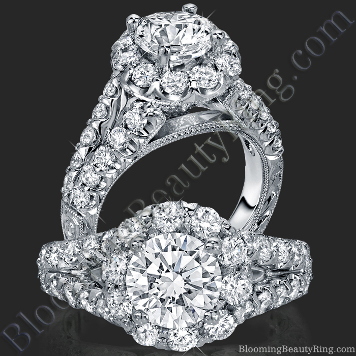Diamond Go Round Halo Split Shank Engagement Ring - bbr567