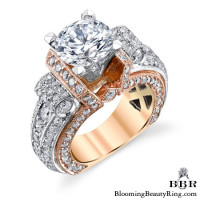 Two Tone Scrolling Tiffany Style Round Diamond Ring with Rose and White Gold - bbr557-1