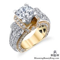 Two Tone Scrolling Tiffany Style Round Diamond Ring with Yellow and White Gold - bbr557-1