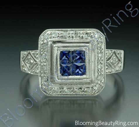 .57 ctw. Diamond and Blue Sapphire Double Square Top Ring - cgrRG5767