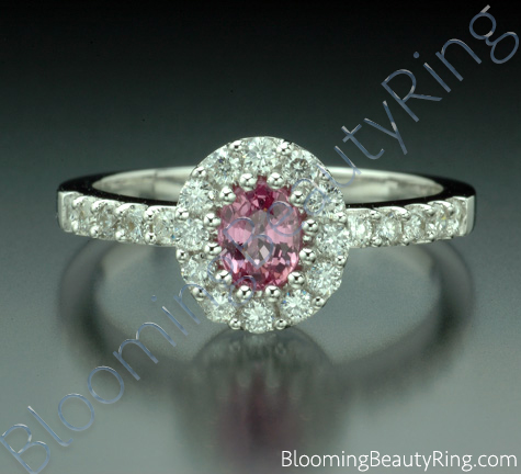 .89 ctw. Diamond and Oval Pink Halo Sapphire Ring - cgrRG198