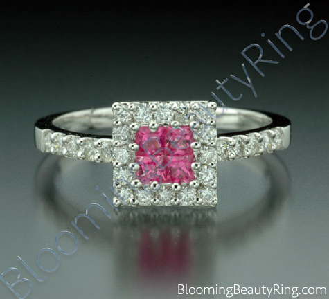 .76 ctw. Invisible Set with 4 Pink Sapphires and Diamond Ring - cgrRG3716