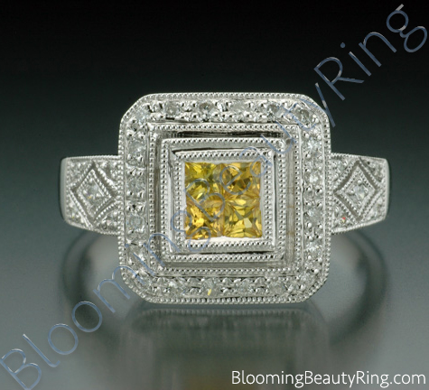 .50 ctw. Princess Yellow Sapphire and Diamond Square Ring - cgrRG1801