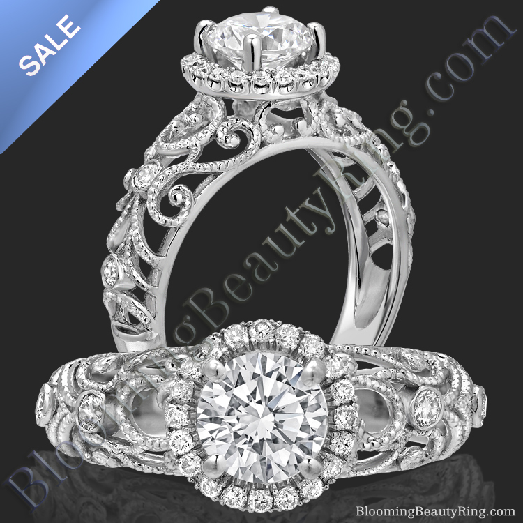 On Sale - La Bella - Filigree Diamond Halo Engagement Ring - bbr669sl