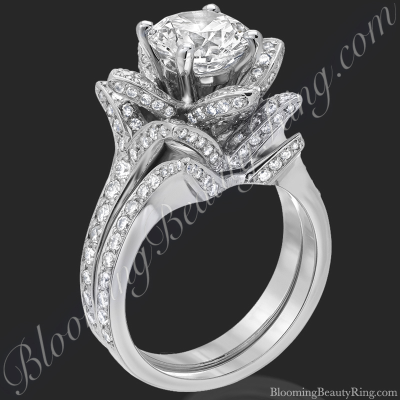 the small crimson rose diamond engagement ring set