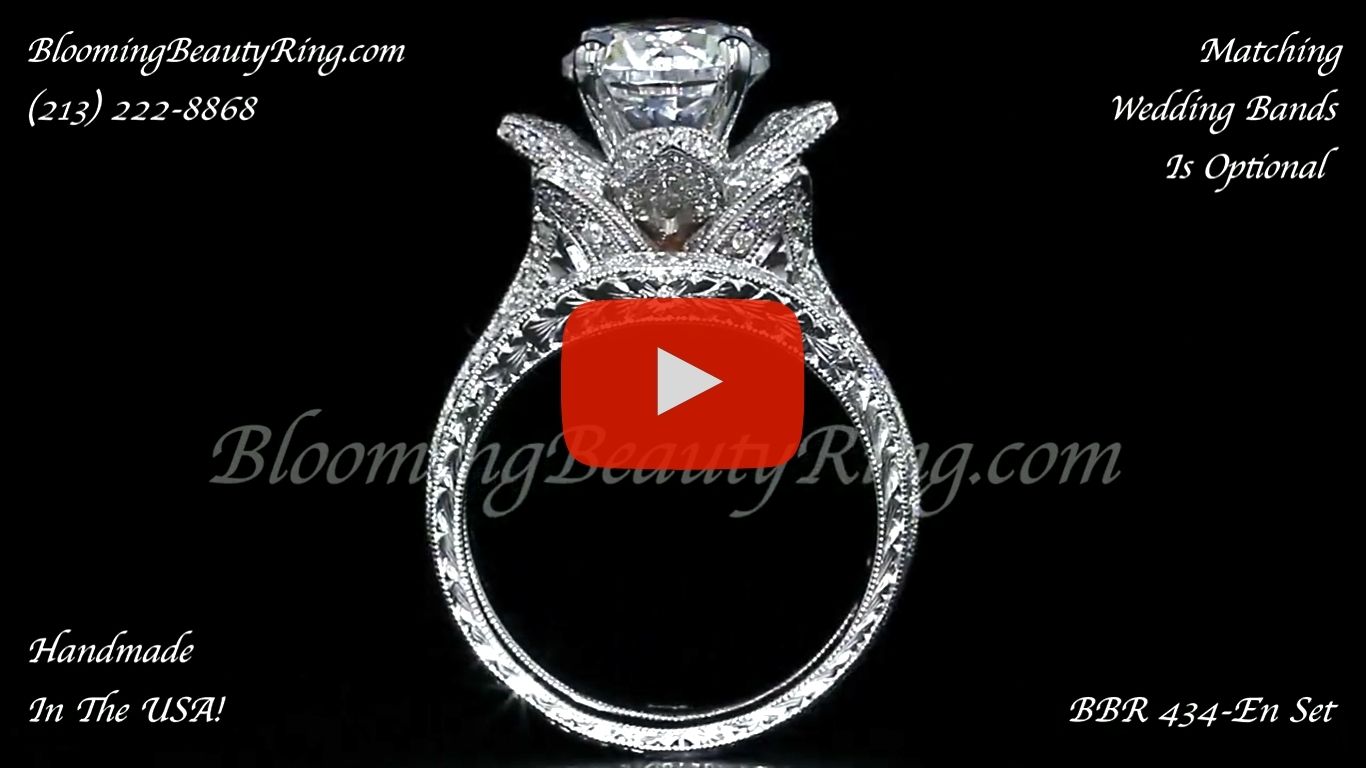 2.08 ctw. Large Hand Engraved Blooming Beauty Wedding Ring Set – bbr434en-set standing up video version 2