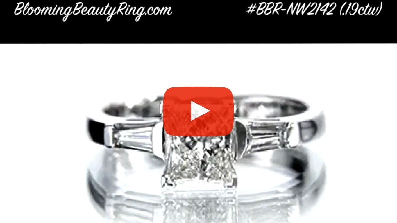 4 Prong 3 Stone Princess Diamond Setting with 2 Baguette Side Diamonds – bbrnw2142 laying down video