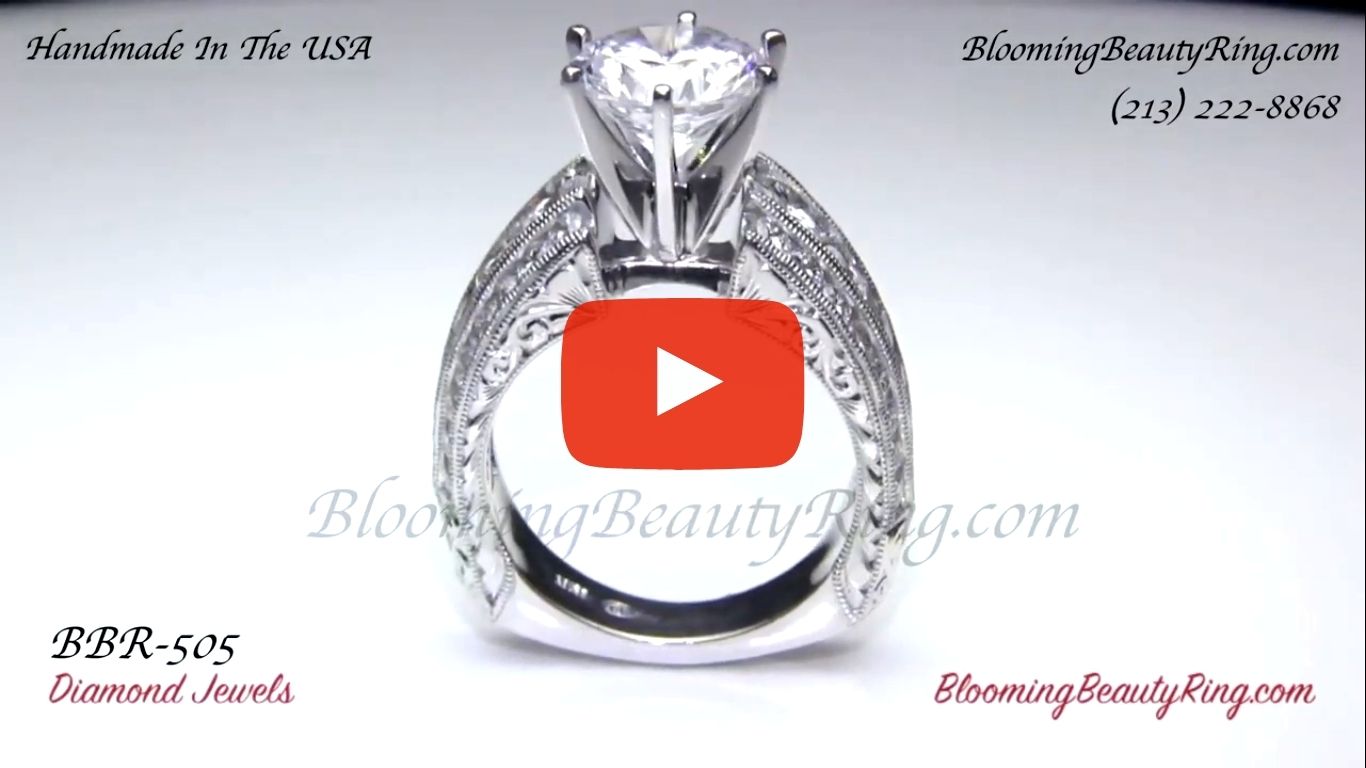 Artisan Etched Trinity Diamond Euroshank Engagement Ring – bbr505 standing up video