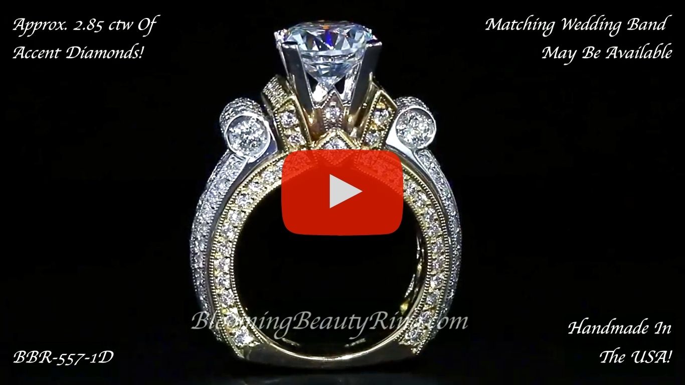 Two Toned Scrolling Tiffany Round Diamond Engagement Ring – bbr557-1 Standing Up Video