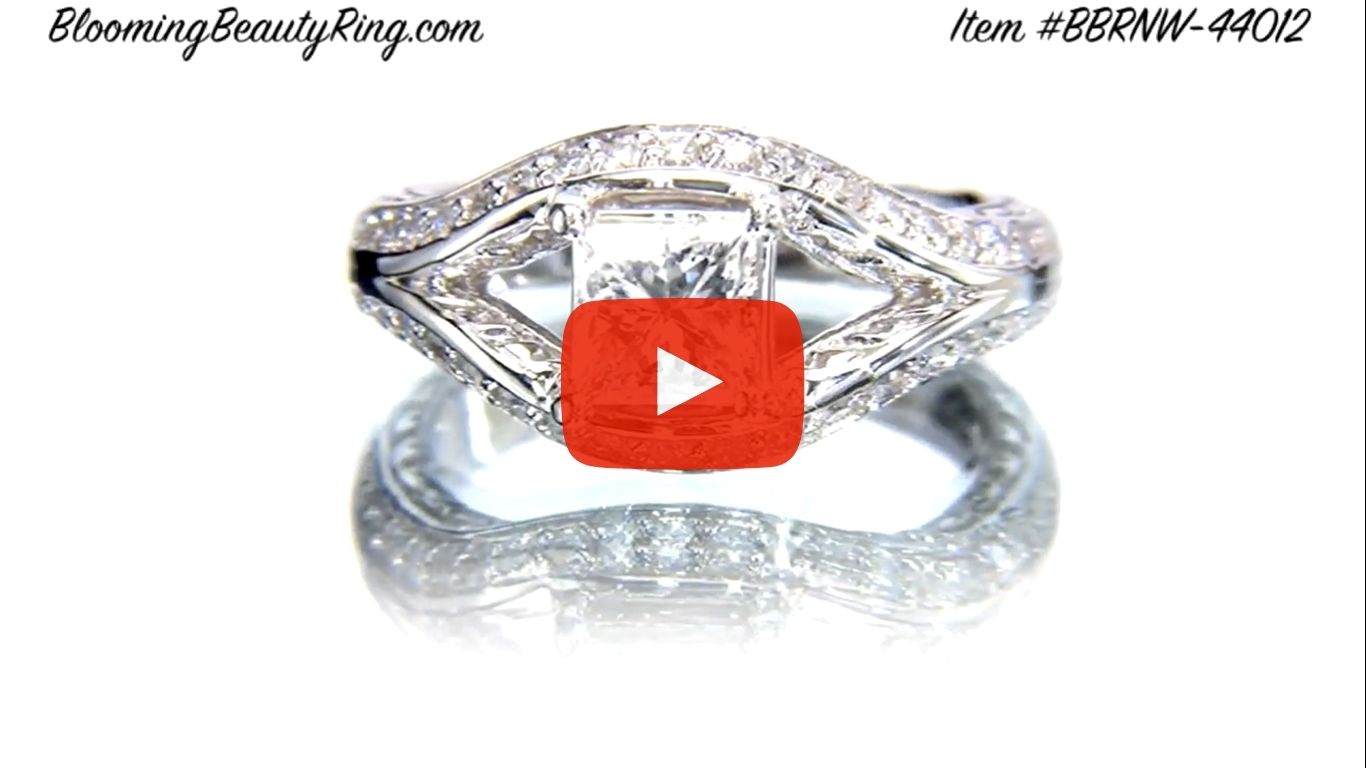Diamond Paved Artistically Designed Split Shank Engagement Ring – bbrnw44012 laying down video