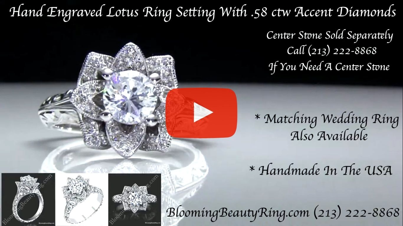 Hand Engraved 8 Petal .58 ct. Diamond Lotus Flower Ring – bbr588-2 laying down video