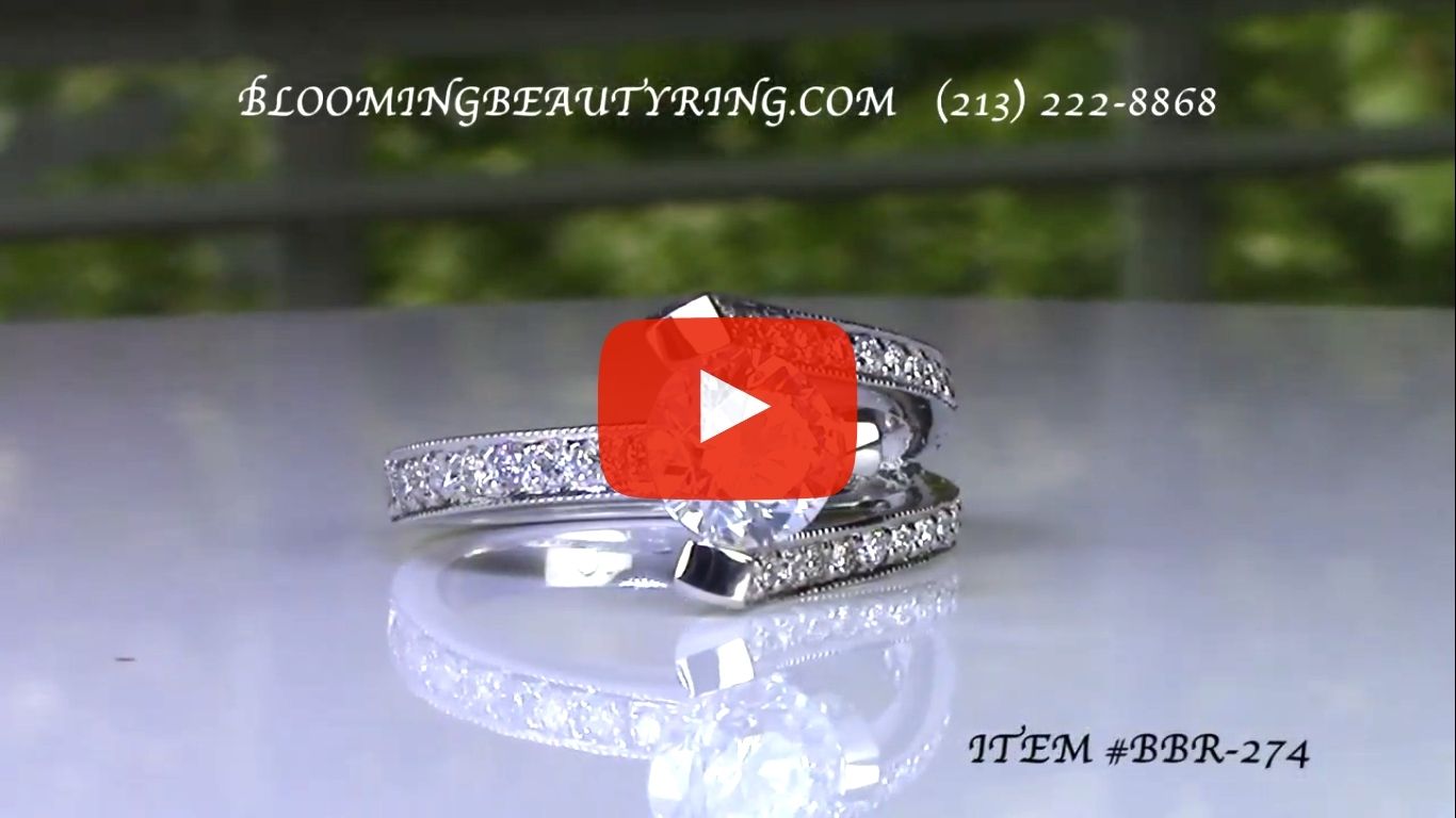 3 Sided Tension Set Split Shank Pave Diamond Engagement Ring – bbr274 laying down video