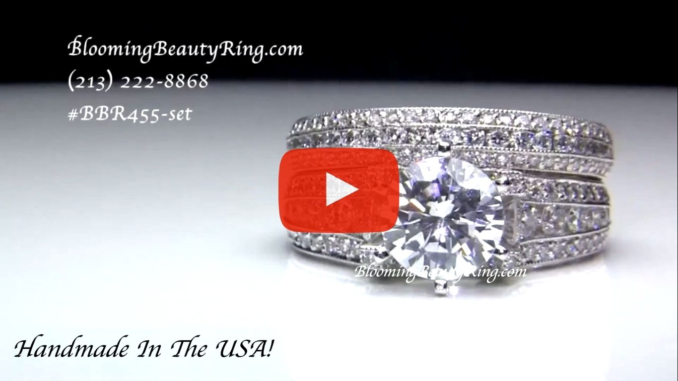 2.55 ctw. 5 Sided 10 Column Engagement Ring Set – bbr455 set laying down video