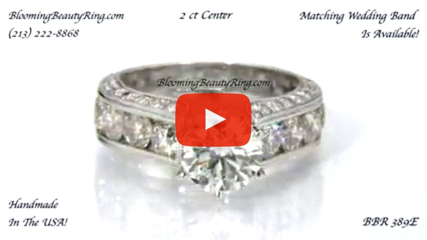 2.10 Carat Round Diamond Engraved Engagement Ring with Huge Quarter Carat Channel Set Diamonds – bbr389 engagement ring