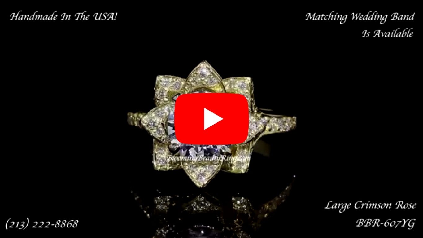 Large Yellow Gold Crimson Rose Diamond Engagement Ring