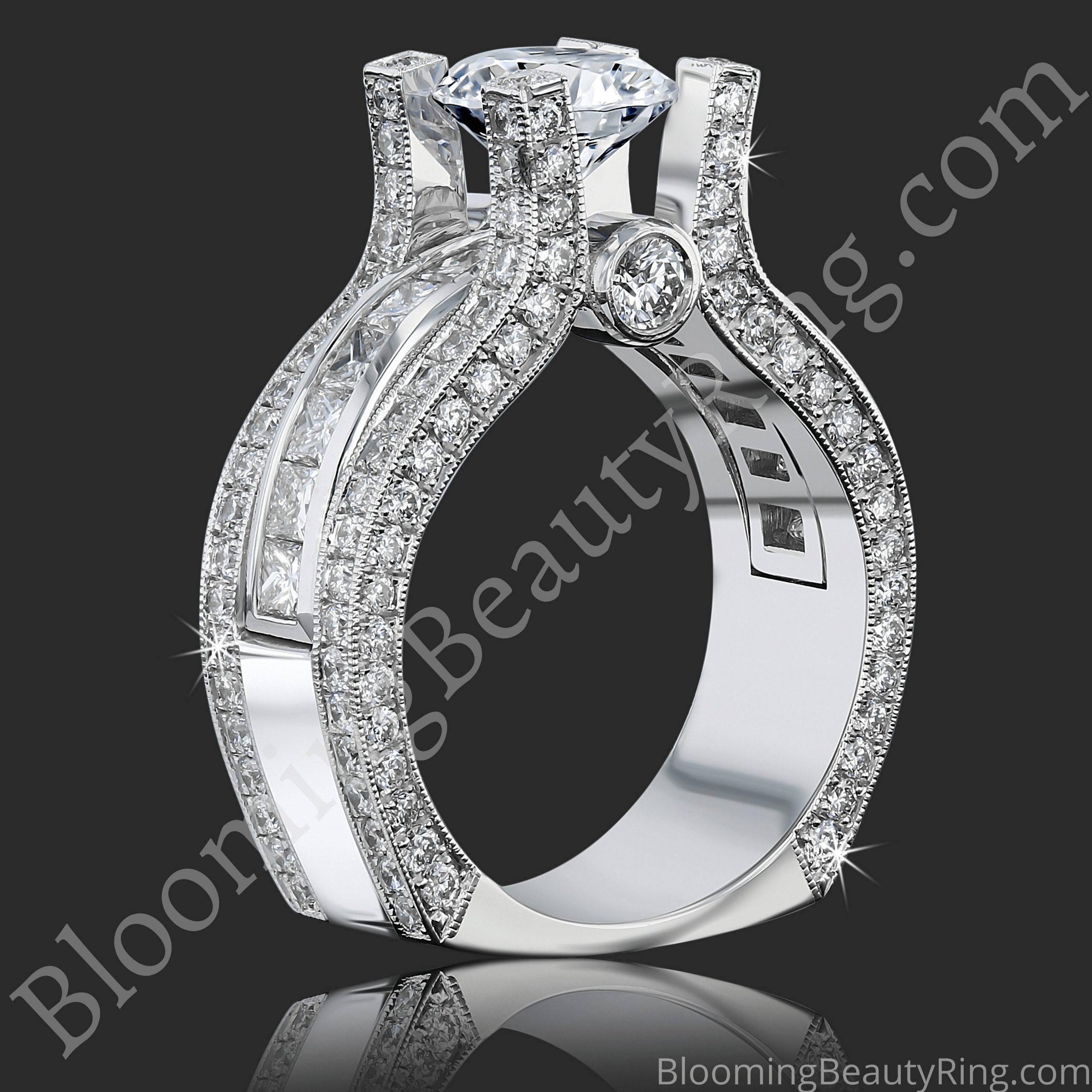 New Design Wide Band Diamond Engagement Ring With Tension Set Diamond – bbr744e standing up