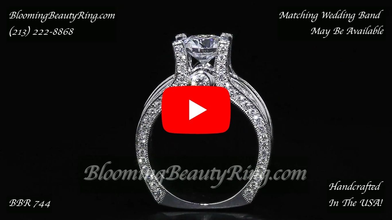Wide Band Diamond Engagement Ring With Tension Set Diamond BBR 744 standing up video