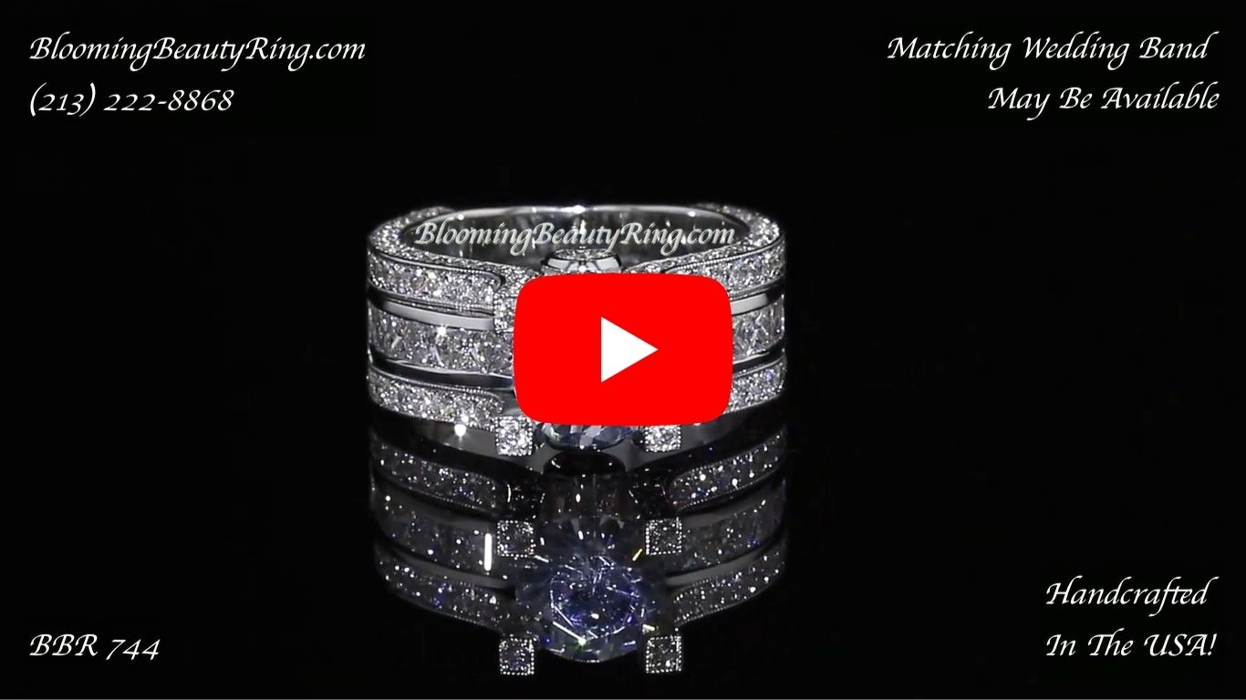 Wide Band Diamond Engagement Ring With Tension Set Diamond BBR 744 laying down video