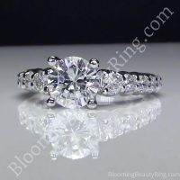 Shared Prong Antique Style Engagement Ring with Large Graduated Diamonds 