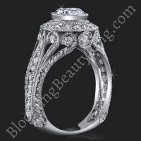 .92 ctw. Engraved Filigree and Bezel Prong Diamond Engagement Ring - bbr286 Standing up