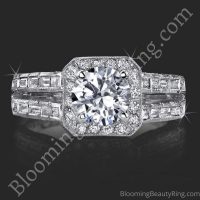 1.65 ctw. Baguette and Round Halo Style Diamond Engagement Ring - bbr388-1 laying down