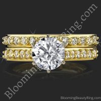 Raised Step Prong Round Diamond Engagement Ring Set with Flat Rounded Bottom Band 