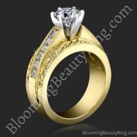 3 Band Round Pave and Channel Set Princess Diamond Engagement Ring