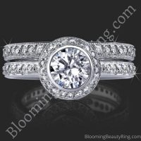 .94 ctw. Halo Bezel Millegrain Diamond Engagement Ring Set