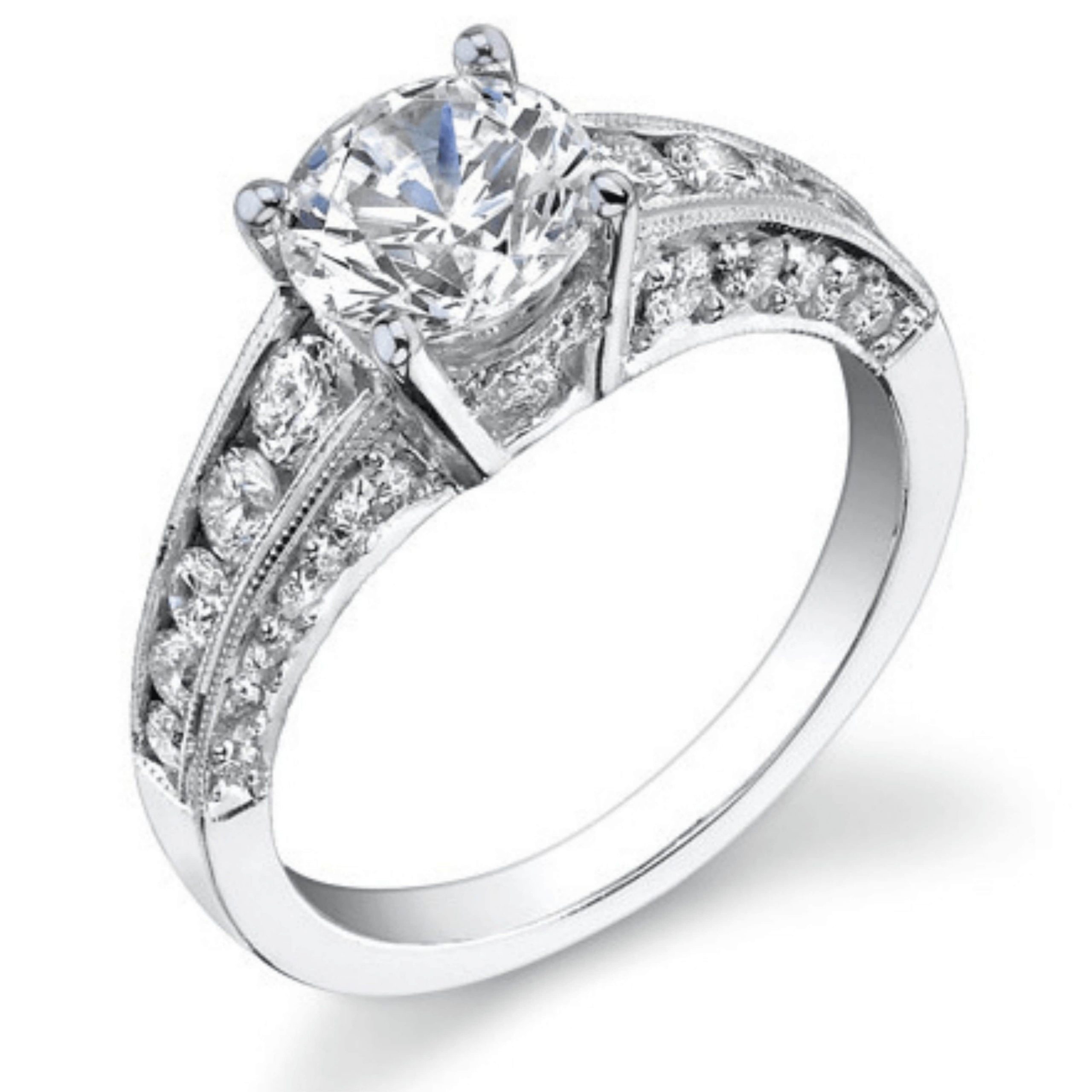 Vintage Inspired Half Circle Tapered Diamond Engagement Ring
