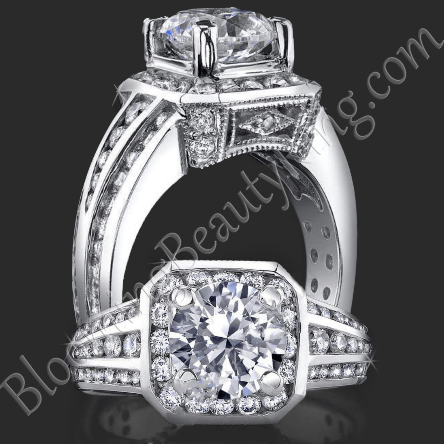 1.35 ctw. Regal Designed Deep Set Round Diamond Engagement Ring - bbr352