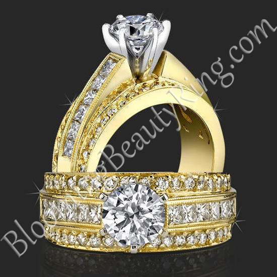 3 Band Round Pave and Channel Set Princess Diamond Engagement Ring - bbr4356